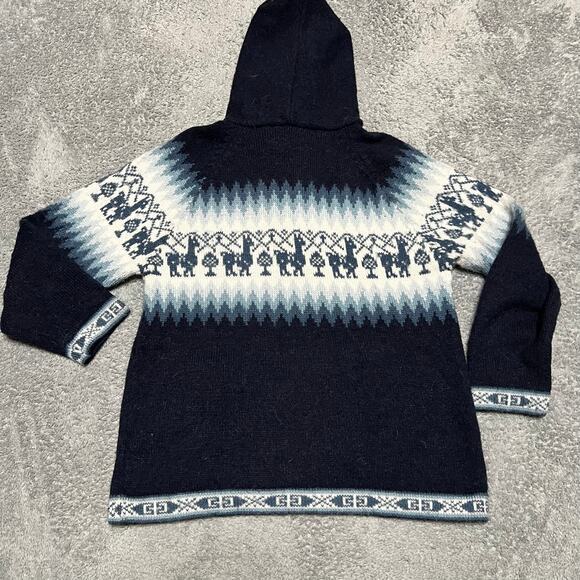 The Alpaca Connection Alpaca Hooded Sweater Womens Small Made in Peru Blue Aztec - Picture 2 of 6